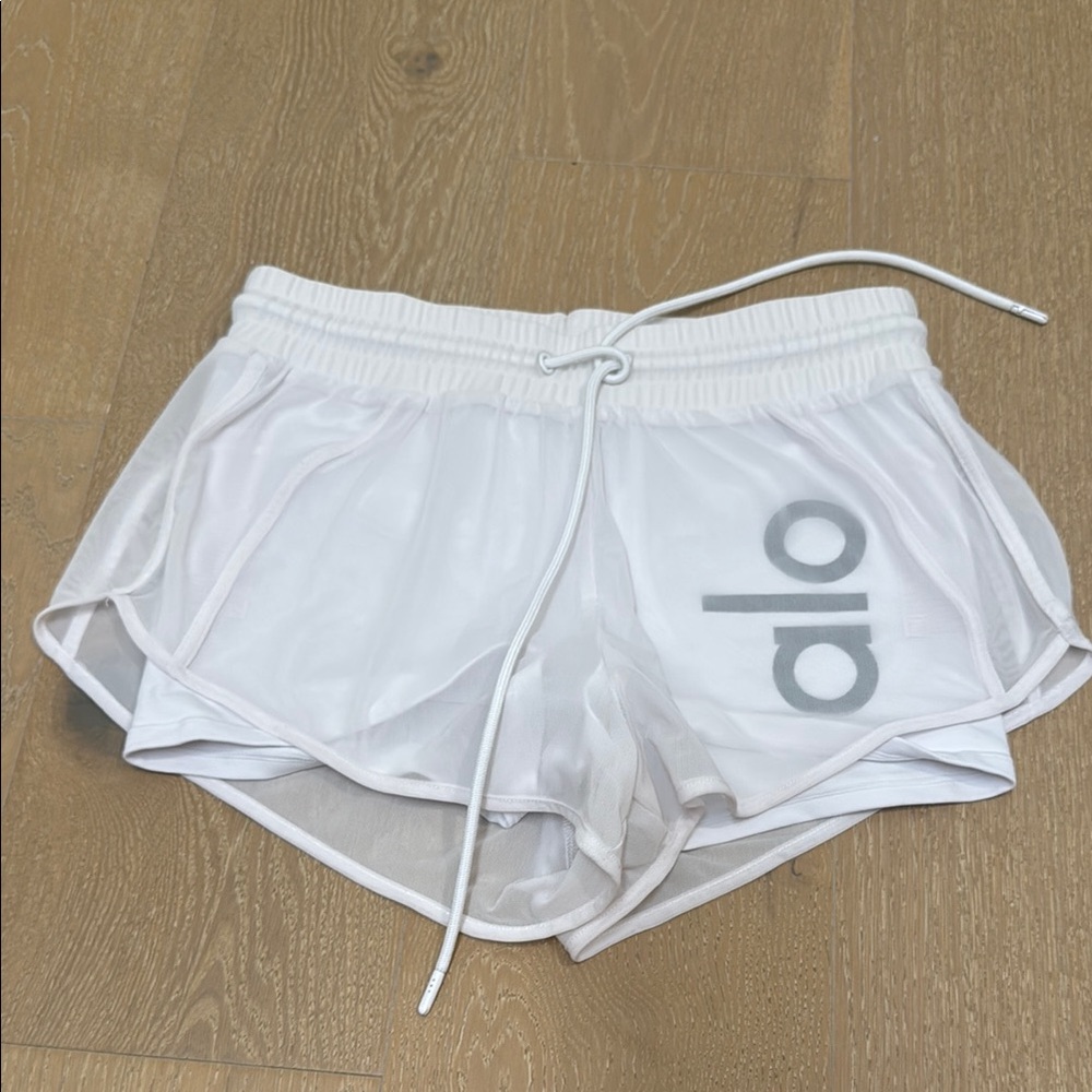 ALO Yoga White Athletic Shorts with Drawstring Waistband